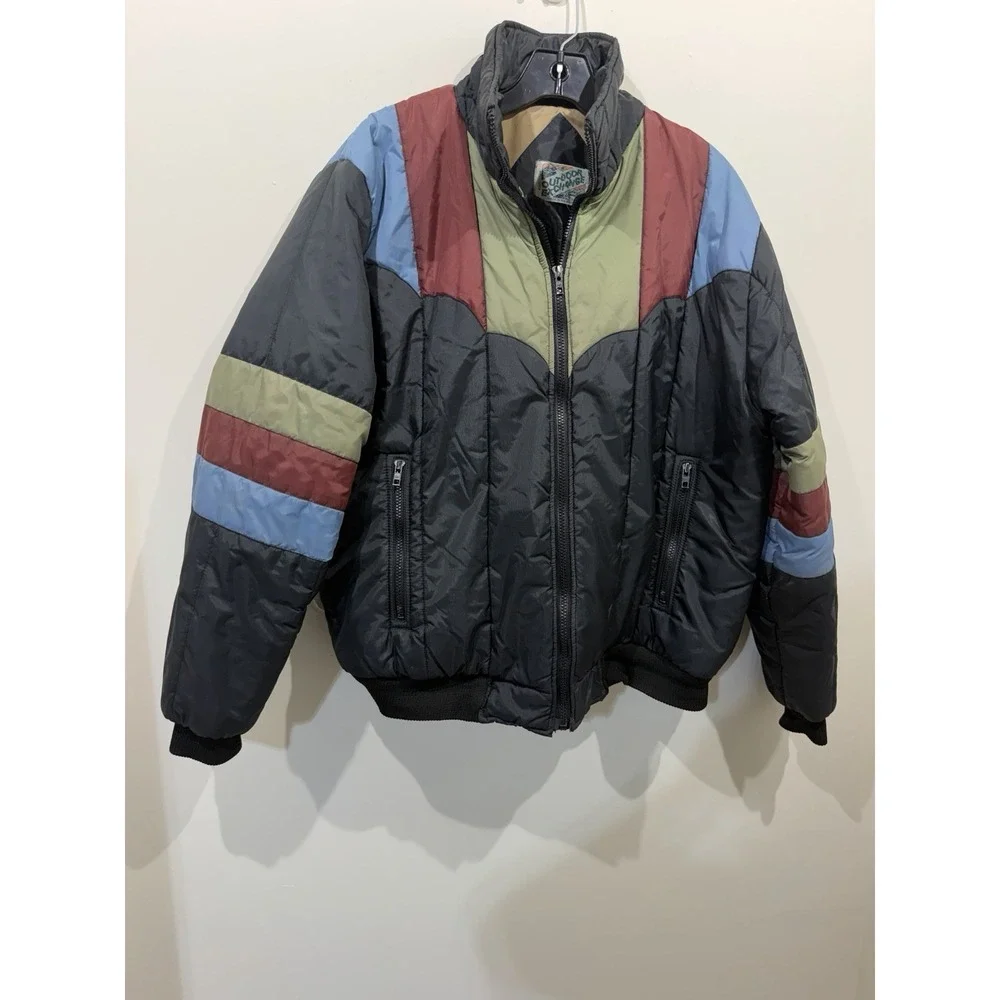 Vintage 80s 90s OG Mens Outdoor Exchange Puffer Jacket XL Rare! Black Colorblock